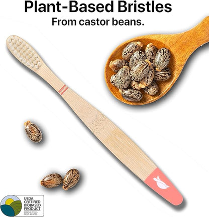 Sea Turtle Plant-Based Bristles, Bamboo Toothbrushes, Soft Natural Toothbrush for Kids (4 Pack)