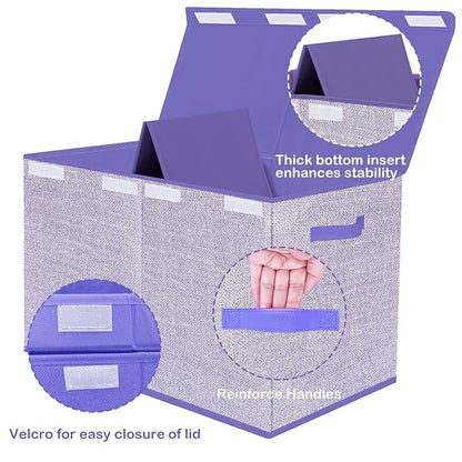 Toy Storage Bins,Large Toy Box Chest with Lids,Foldable Stuffed Animal Toy Organizers and Storage with Sturdy Handles for Kids,Girls,Boys,Nursery,Playroom 24.5"x13"x16" (Purple)