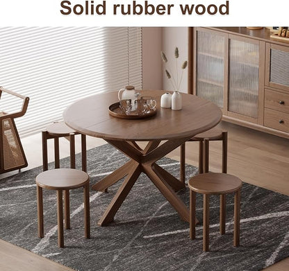 Stackable Stools Set of 4, Wooden Stools 18 Inch Stool Nesting Side Tables Nesting Coffee Table Sturdy and Durable, No Installation Required,Top Stackable Round Stool for Saving space(Walnut Barstool)