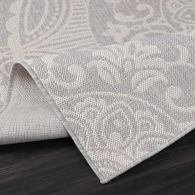 Medallion Outdoor Rug 8x10 Washable Outside Carpet for Indoor Patio Porch Waterproof Easy Cleaning Non Shedding Area Rugs Gray 8 x 10