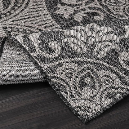 Medallion Outdoor Rug 9x12 Washable Outside Carpet for Indoor Patio Porch Waterproof Easy Cleaning Non Shedding Area Rugs Dark Gray 9 x 12