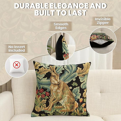 Charlotte Home Furnishings Throw Pillow Covers, Decorative Boho Pillow Covers for Couch, Living Room, Brown Hare Square Cushion Cases 18x18 in, European Cotton Jacquard Woven for Cozy Bedroom Decor