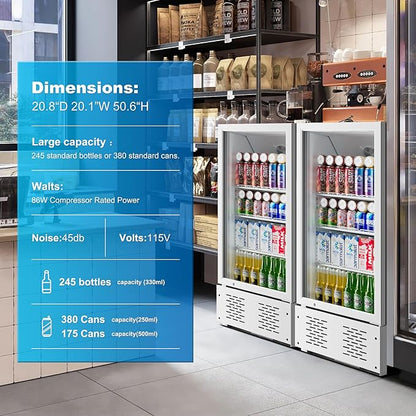 6.5 CUFT Commercial Beverage Refrigerator Glass Door Display Cooler Drink Beer Milk Fridge for Bar Restaurant Office