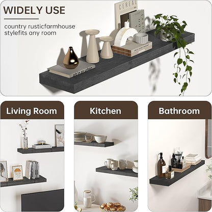 Floating Shelves for Wall, USA-Sourced Fir Wood 24 Inch Wall Shelves Set of 2, Natural Rustic Solid Wooden Floating Shelves Wall Mounted, Nursery Book Storage Shelf, Display Shelf for Bathroom