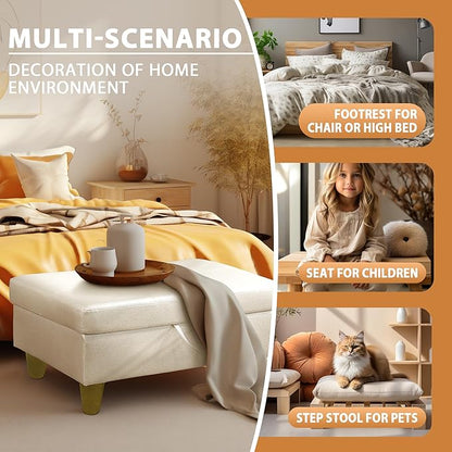Ottoman Rectangular Storage Ottoman Bench, Faux Leather Footrest, Coffee Table, Stool Footstool with Hinged Lid for Living Room, Bedroom, Entryway, Pearl White, 28.5"x19"x17.5"
