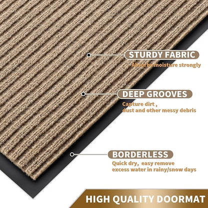 Yimobra Front Door Mat Outdoor Indoor Entrance, 100% Waterproof All-Season All Weather Doormat, Welcome Matt Outside Entry, Non Slip, Low Profile, Heavy Duty Patio Porch Floor Mats,47 x 32,Khaki