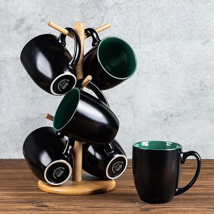 GBHOME 16oz Coffee Mugs Set of 6, Large Ceramic Coffee Mugs for Man, Woman, Dad, Mom, Modern Coffee Mugs Set with handle for Tea/Latte/Cappuccino/Milk/Cocoa. Dishwasher&Microwave Safe,Green