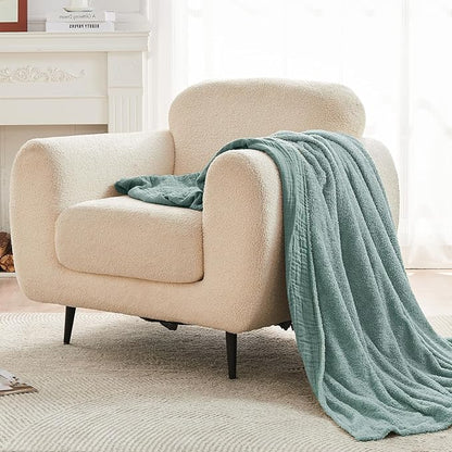 EMME Muslin and Fleece Twin Blanket Reversible - 60"*80" Teal Soft Warm Throw Blankets for Couch Bed Picnic Travel Bed