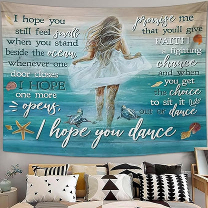 Coastal Beach Tapestry I Hope You Dance Tapestry Wall Hanging for Bedroom Sea Turtle Tapestries Aesthetic Wall Decor for Home Dorm Living Room 40"x60"