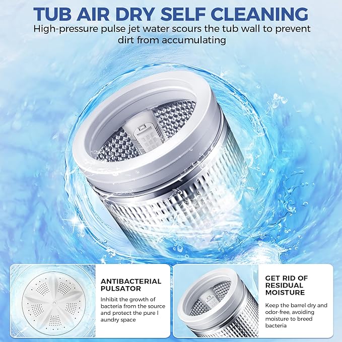 Nictemaw Portable Washing Machine 17.8Lbs Capacity Portable Washer with Drain Pump 2.4Cu.ft Full-Automatic Compact Washer with 10 Programs 8 Water Level for Home, Apartment, RV, Dorms