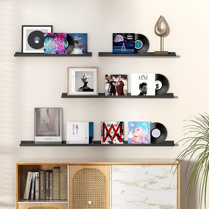 Fun Memories Picture Ledge Shelf, 48 Inch Floating Shelves Set of 2, Large Nursery Book Shelves for Toys Storage, Kids Bookshelf Wall Mounted for Wall Decor Books Photo Frames, Black