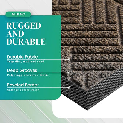 Mibao Front Door Mat Outside Entrance, Durable Outdoor Indoor Mat, Low Profile Heavy Duty Doormat, Non-Slip, Traps Dirt and Moisture, Easy Clean Patio Porch Entryway Mat, 36" x 24", Brown