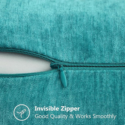 decorUhome Chenille Soft Throw Pillow Covers 24x24 Set of 2, Farmhouse Velvet Neutral Decorative Euro Pillow Covers with Stitched Edge for Couch Sofa Bed Home Decor, Turquoise