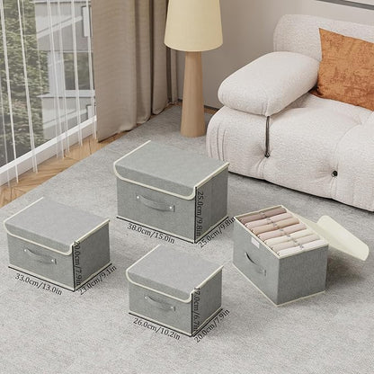 Storage Boxes, Collapsible Storage Bins with Lids, Cotton and linen cloth Storage Baskets with Handle, for Books, Closet, Bedroom, Home, 15x9.8x9.8 in, Grey