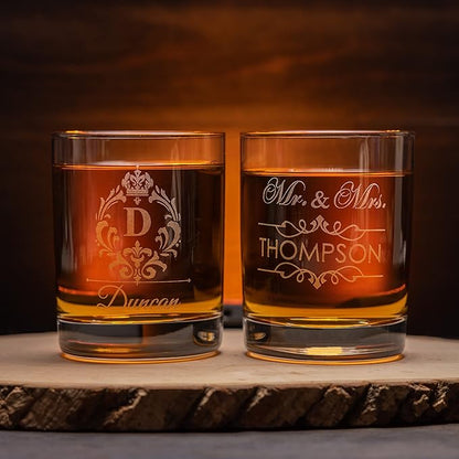 Gifts Inscribed Personalized Whiskey Decanter Set - Engraved Whiskey Decanter Bottle & Set of 2 Custom Drinking Glasses Laser Etched - Customized Whisky Gift for Wedding, Birthday, Fathers Day