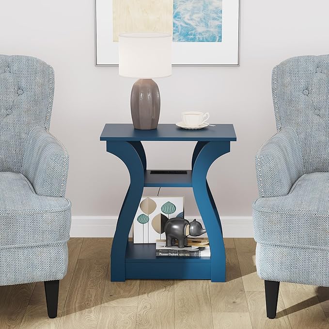 End Tables Living Room Set of 2,End Table with Charging Station and USB,Navy Blue Side Table, Nightstand for Bedroom,3 Tier End Table with Storage Shelf for Living Room Navy Blue