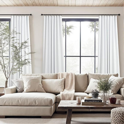 Luxury White Linen Curtains Blackout Country Rustic Farmhouse Style Drapes for Living Room Bedroom 2 Panel Burg Thick Linen Lightweight Curtains Light Blocking Thermal Dining Room 86 Inches Long