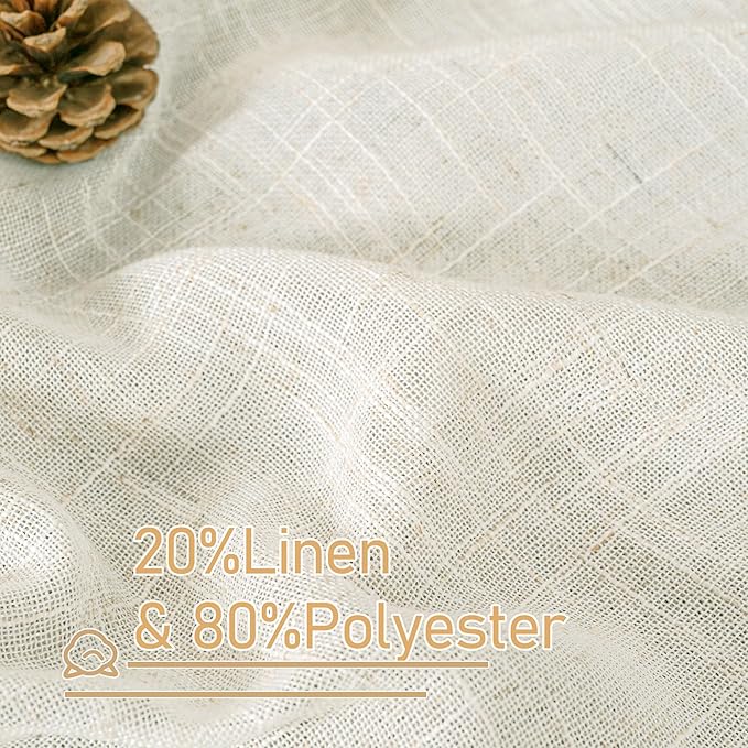 LAMIT Short Sheer Linen Curtains 30 inches Long, Bronze Grommet Linen Drapes Light Filtering Semi Sheer Curtains for Small Window/Kitchen/Cafe, 2 Panels, 34 x 30 Inch, Cream