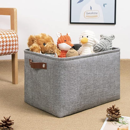 DULLEMELO Medium Storage Baskets for Organizing, Rectangular Fabric Storage Bins Collapsible, Perfect for Shelves, Closets, Nursery, Home, Office, Empty Gift Baskets (3-Pack,Grey)