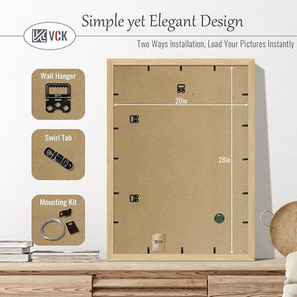 VCK 20x28 Picture Frame Set of 3 - Oak, Natural Solid Wood Poster Frames, Wall Mounting Hanging