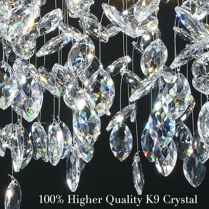 Modern Crystal Silver Chandelier, 36" Large Rectangular Oval Tree Branch Crystal Chandeliers for Dining Room,16-Light Flush Mount K9 Crystal Chandeliers, for Kitchen Island,Dining Room