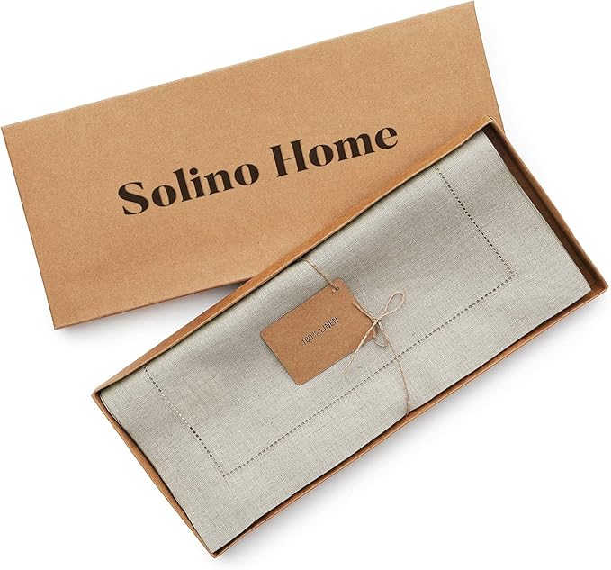 Solino Home Linen Natural Table Runner 72 Inches Long - 100% Pure Linen Hemstitch Table Runner 14 x 72 Inch for Dresser, Dining, Fall, Autumn, Halloween, Thanksgiving - Classic Hemstitch