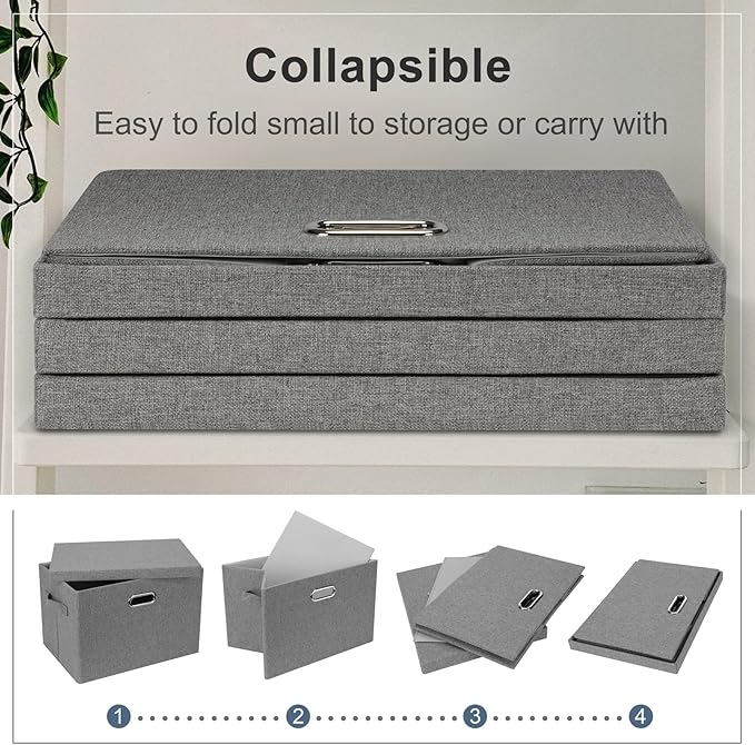 Large 17" 36 Quart Collapsible Stackable Storage Bins with Lids, 5 Packs Gray Foldable Fabric Closet Storage Boxes with Lids, Heavy-duty Linen Cube Baskets(17 x 12 x 11)