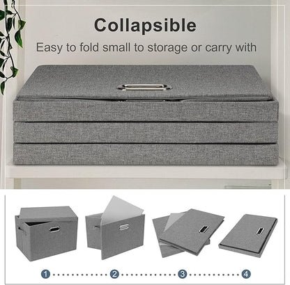 Large 17" 36 Quart Collapsible Stackable Storage Bins with Lids, 5 Packs Gray Foldable Fabric Closet Storage Boxes with Lids, Heavy-duty Linen Cube Baskets(17 x 12 x 11)