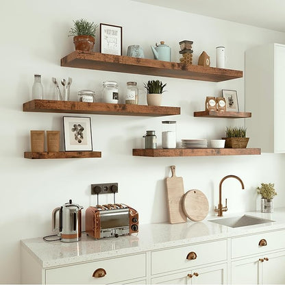 Floating Shelves 10 inches Deep, Long 36 x 10 x 1.8 Wall Shelves for Bedroom, Living Room, Kitchen, Office, Bathroom Farmhouse Shelf Home Decor with Invisible Bracket, Rustic Brown