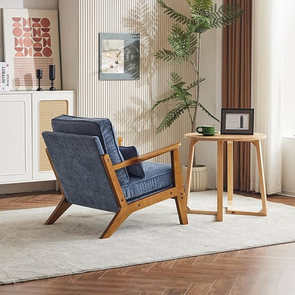 Karl home Accent Chair Wide Armrest Mid-Century Lounge Chair Chenille Armchair with Lumbar Pillow & Solid Wood Frame for Living Room, Bedroom, Balcony, Dusty-Blue