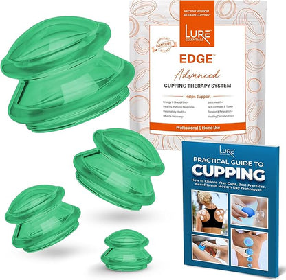 Silicone Cupping Therapy Set Professional Massage Cupping Cups for Cupping Therapy 4 Cup Kit for Massage, Myofascial Release, Cellulite Reduction (Lure Green)