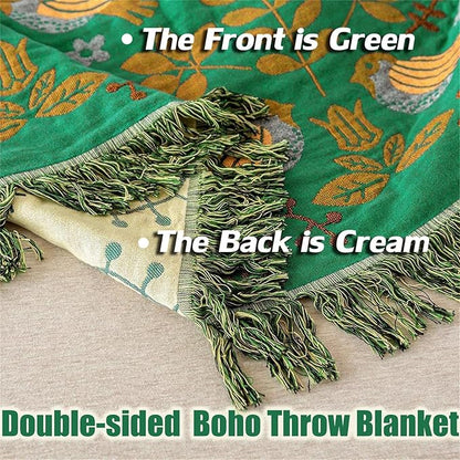 Green Summer Blanket 60''x 80'' Boho Throw Blankets for Couch Bed Chair,100% Cotton Quilts Christmas Warm Soft Blanket Muslin Bed Blankets Farmhouse Decoration
