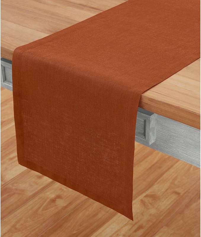 Solino Home Linen Table Runner 90 Inches Long - 100% Pure Linen Cinnamon Dining Table Runner 14 x 90 Inch for Fall, Autumn, Halloween, Thanksgiving - Fete