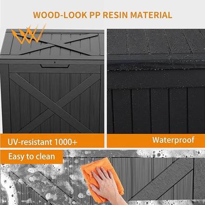 DRATO 32 Gallon Deck Box X pattern, Outdoor Storage Box for Patio Cushion, Sports Equipment, Garden Tools,Waterproof Patio Storage box, Lockable