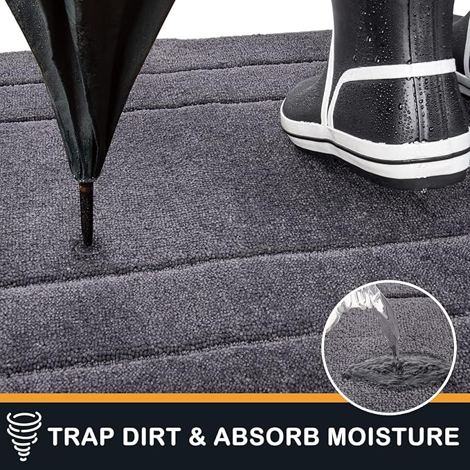 PURRUGS Dirt Trapping Door Mat 24" x 59", Non-Slip/Skid Machine Washable Entryway Rug, Dog Doormat, Super Absorbent Welcome Mat for Muddy Wet Shoes and Paws, Grey