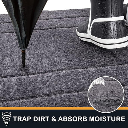 PURRUGS Dirt Trapping Door Mat 24" x 59", Non-Slip/Skid Machine Washable Entryway Rug, Dog Doormat, Super Absorbent Welcome Mat for Muddy Wet Shoes and Paws, Grey