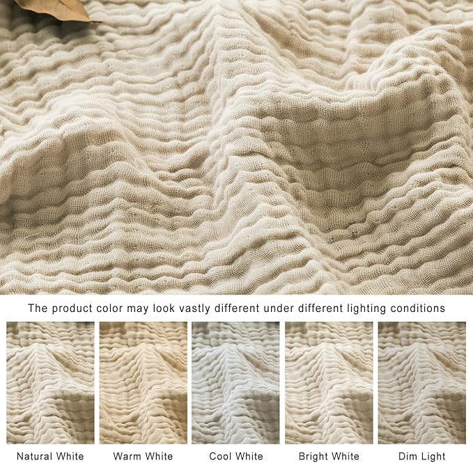 EMME Cotton Muslin Blanket Twin XL - 66"x90" Lightweight Breathable Layering Blanket Bedspread Coverlet All Season Gauze, Light Tan