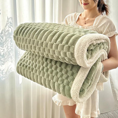 UKELER Sherpa Throw Blanket 60 × 80 inch, 470 GSM Striped Sherpa Fleece Blankets for All Season, Warm and Cozy Blanket for Couch Sofa Bed Office Camping, Green