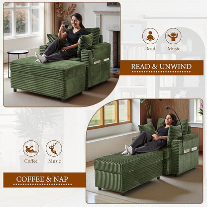 Accent Chair with Storage Ottoman Upholstered Living Room Chairs for Reading Chair with Chaise Lounge Chairs Indoor, Comfortable Armchair for Bedroom