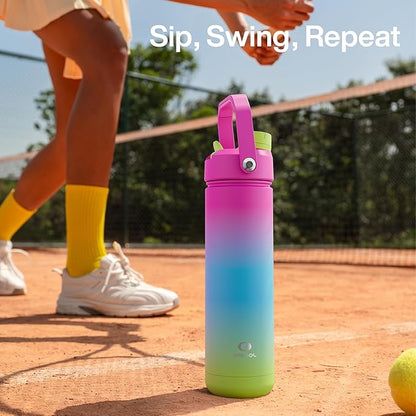 Insulated Water Bottle with Straw Stainless Steel Water Bottle, Leak-Proof, BPA-Free, Double Wall Vacuum Keeps Cold for 24 Hours for Sports, Travel, School (18 oz, Lime Sorbet)