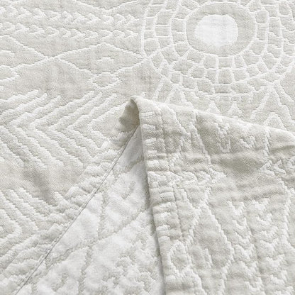 jinchan Boho 100% Cotton Muslin 50x60 Throw Blanket Lightweight 3-Layer Light Grey Blanket Washable Reversible Breathable Decorative Geometric Striped Patterned Soft Cozy for Sofa Bed All Season Gift