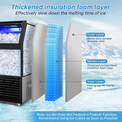 Ice Machine Commercial Ice Maker Machine, 450 Lbs /24H, 200 lbs Bin, Under Counter Built-in or Freestanding, Stainless Steel Household Use, Restaurant Bar Kitchen Cafe