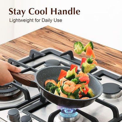 SENSARTE Nonstick Frying Pan Skillet with Lid, Omelet Pan with Cover, Healthy Egg Pan Chef's Pan, Kitchen Cooking Pan, Free of Intentionally Added PFOA (9.5inch + Glass Lid)
