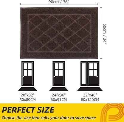 JSEI Dirt Trapper Door Mat 24"x36", Non-Slip Washable Entryway Mats, Dog Door Mat, Stain Resistant and Absorbent Floor Mats, Low Profile Welcome Mat for Front Back Door, Brown