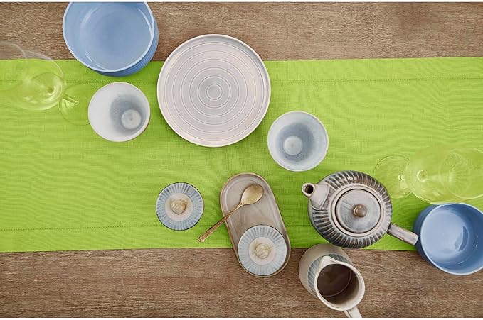 Solino Home Linen Lime Green Table Runner 72 Inches Long - 100% Pure Linen Hemstitch Table Runner 14 x 72 Inch for Dresser, Dining - Classic Hemstitch