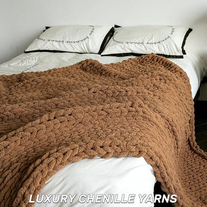 Chunky Knit Blanket - Luxury Soft Cozy Extra Large Size (80 * 90) Throw Blanket,100% Woven Blanket Rope Knot Throw Blanket for Couch, Sofa, Home Decor, Gift - Machine Washable（Brown）