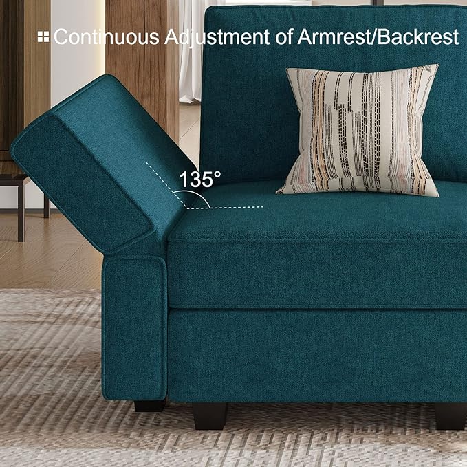 Belffin Terry Fabric Modular Sectional Sleeper Sofa Bed with Storage Convertible Sectional Couches for Living Room 6 Seaters Peacock Blue Modular Sofa