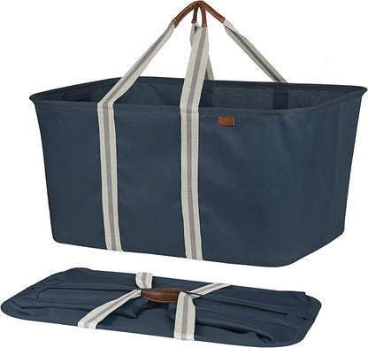 CleverMade Collapsible Laundry Tote - LUXE Navy Noir Cream 2Pack 50L - Foldable Storage Organization Container Clothes Laundry Room Storage Solution