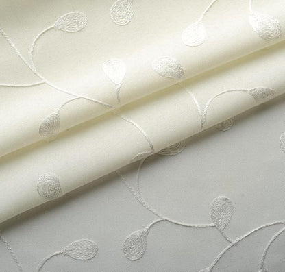 MIUCO Floral Embroidered Semi Sheer Curtains Faux Linen Grommet Curtain Panels for Living Room 52 x 95 Inch 1 Pair, Off White