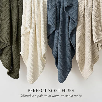 Chunky Chenille Knit Throw Blanket for Couch, Soft Luxurious Moss Stitch Blankets for Bed, Cozy Decorative Farmhouse Knitted Throws for Sofa, Stormy Blue, 60" x 80"